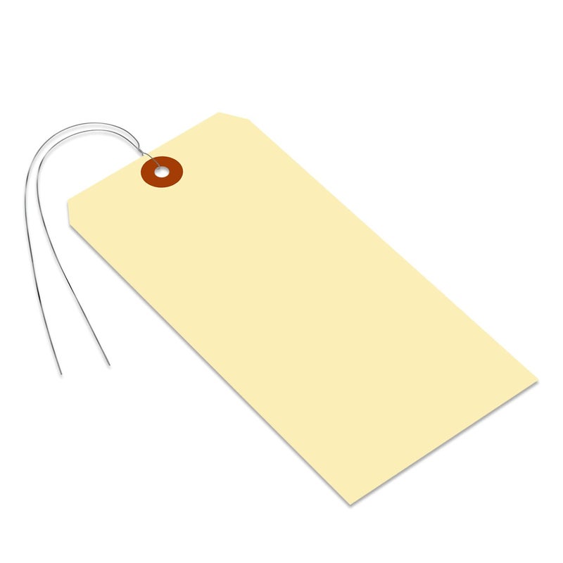 SmartSign Blank Manila Shipping Tags with Wire, Size-10, Pack of 100, 15pt Thick Prewired Cardstock Tag, 7.25 x 3.625 inch Paper Hang Tags with Reinforced Fiber Patch - Image 1